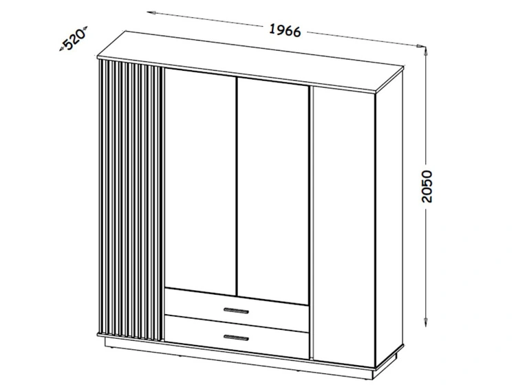Spiegelschrank 200 cm mit Lamellen und Schubladen für das Schlafzimmer Lavore Wotan Eiche, Schwarz matt