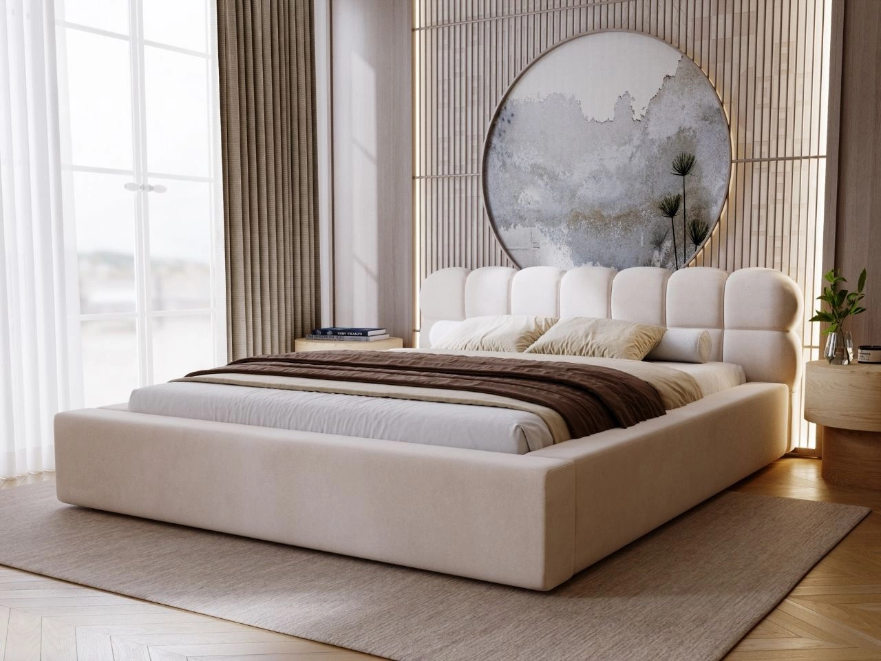 Polsterbett mit Bettkasten und Lattenrost 180x200 Plaza Beige