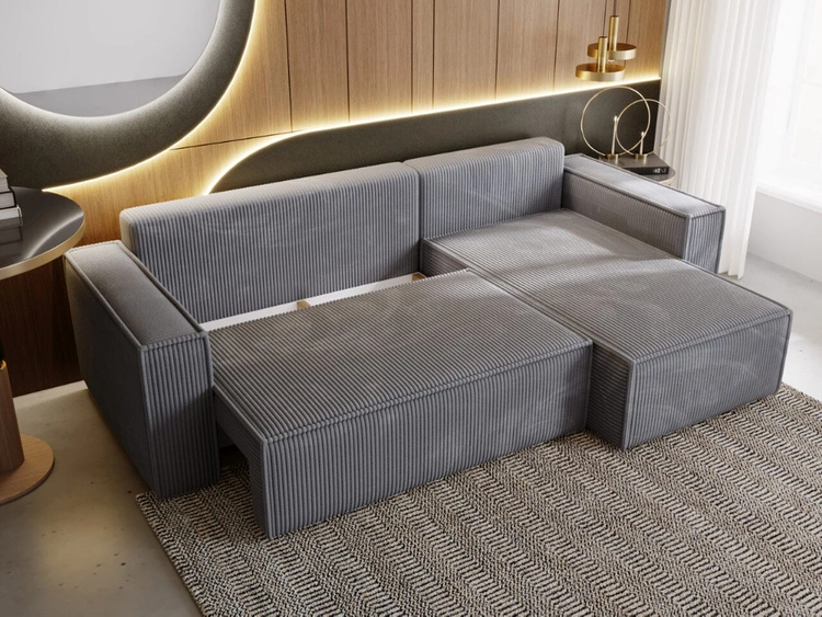 Ecksofa L-Form mit Schlaffunktion und Bettkasten Prato XL Dunkelgrau