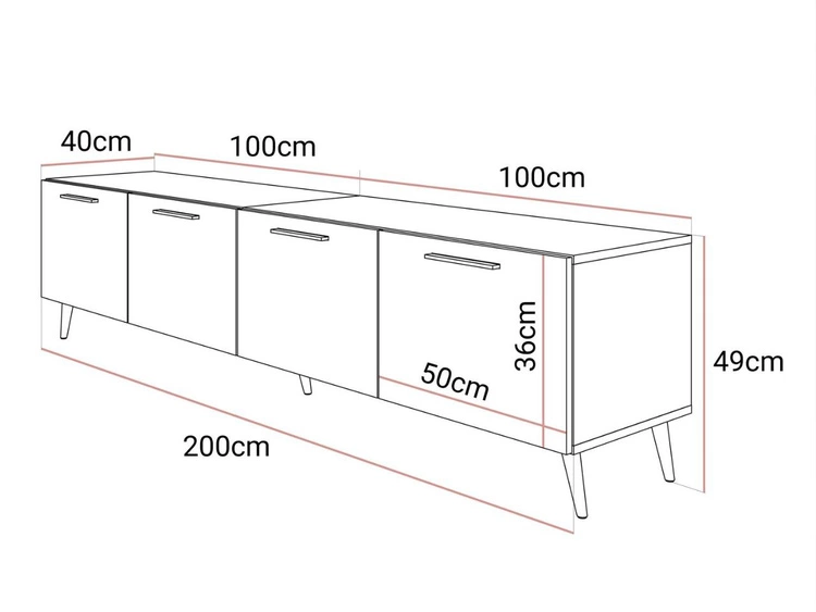TV-Lowboard mit Türen auf Schwarzen Metallbeinen 200 cm Noaé Kaschmir