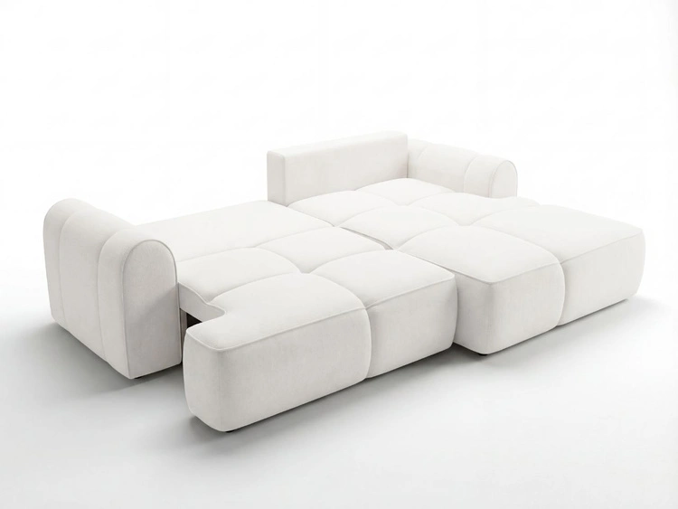 Ecksofa L-Form Rechts mit Schlaffunktion und Bettkasten Bonno Creme
