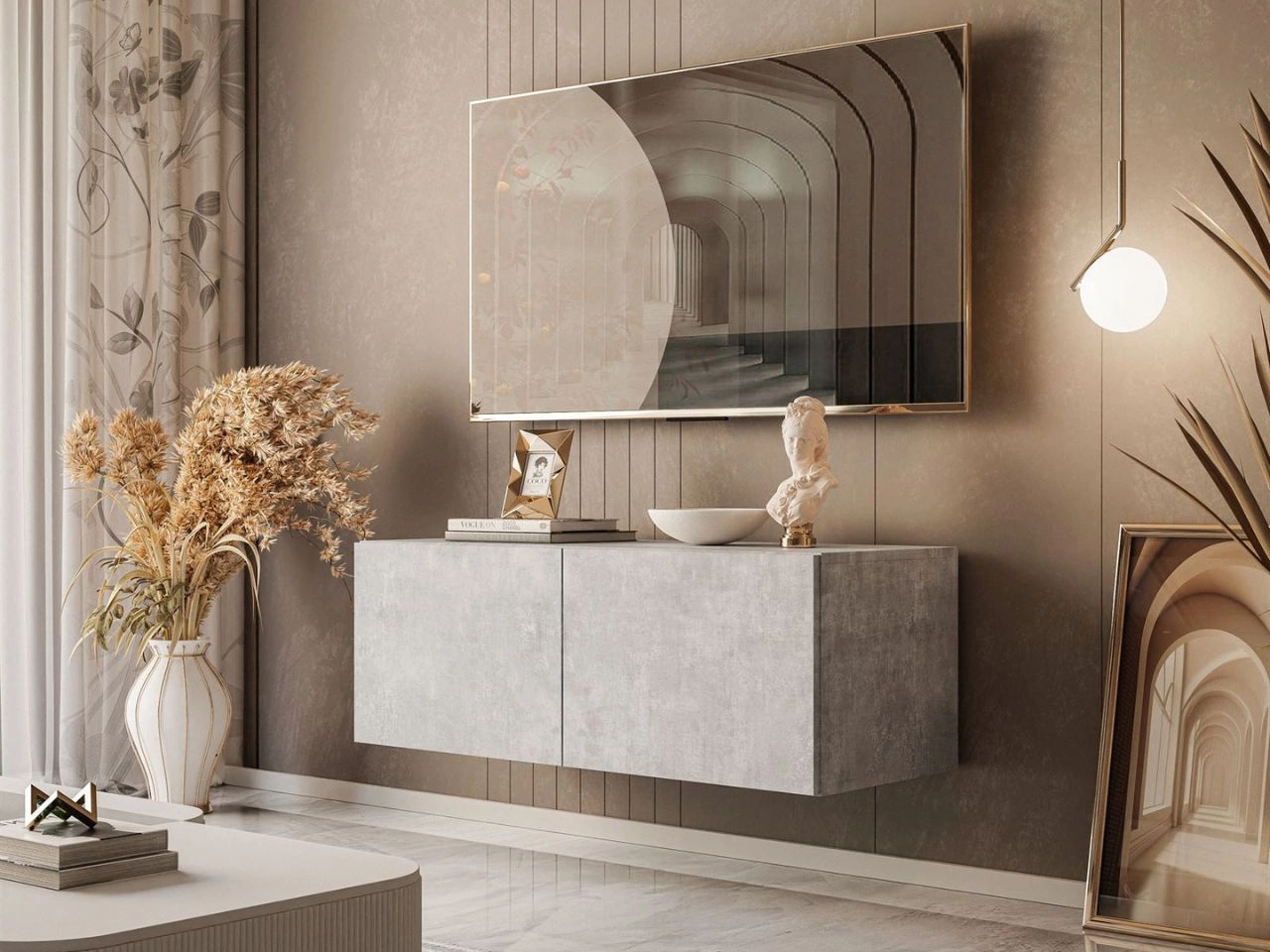 TV-Lowboard mit Türen 100 cm Nodoo Beton