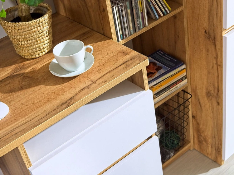 Schreibtisch mit Türe und Schublade Eiche Wotan, Weiß