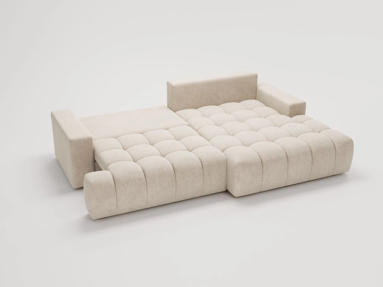 Ecksofa L-Form mit Schlaffunktion und Bettkasten Havi Rechts Hellbeige