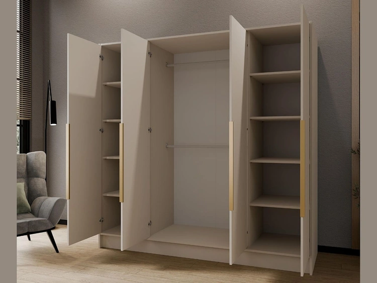 Kleiderschrank mit Spiegel 200 cm Lucca Kaschmir mit goldenen Griffen