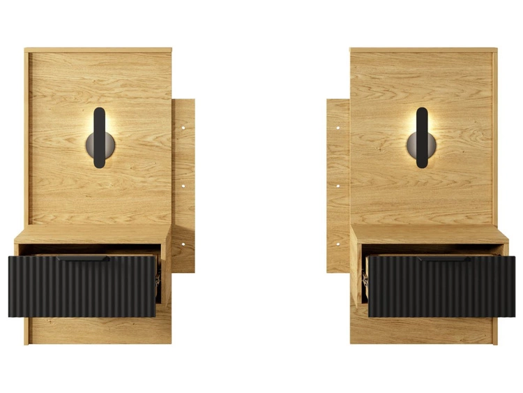 Set aus zwei Nachttischen Bolzano Baltische Eiche Schwarz