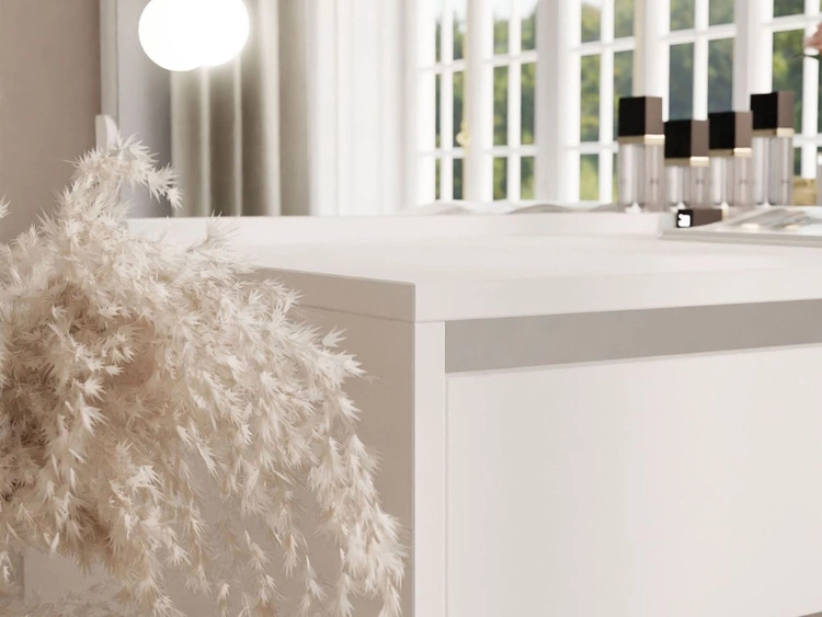 Schminktisch mit Spiegel, Schubladen und LED Melo Elite Weiß Matt