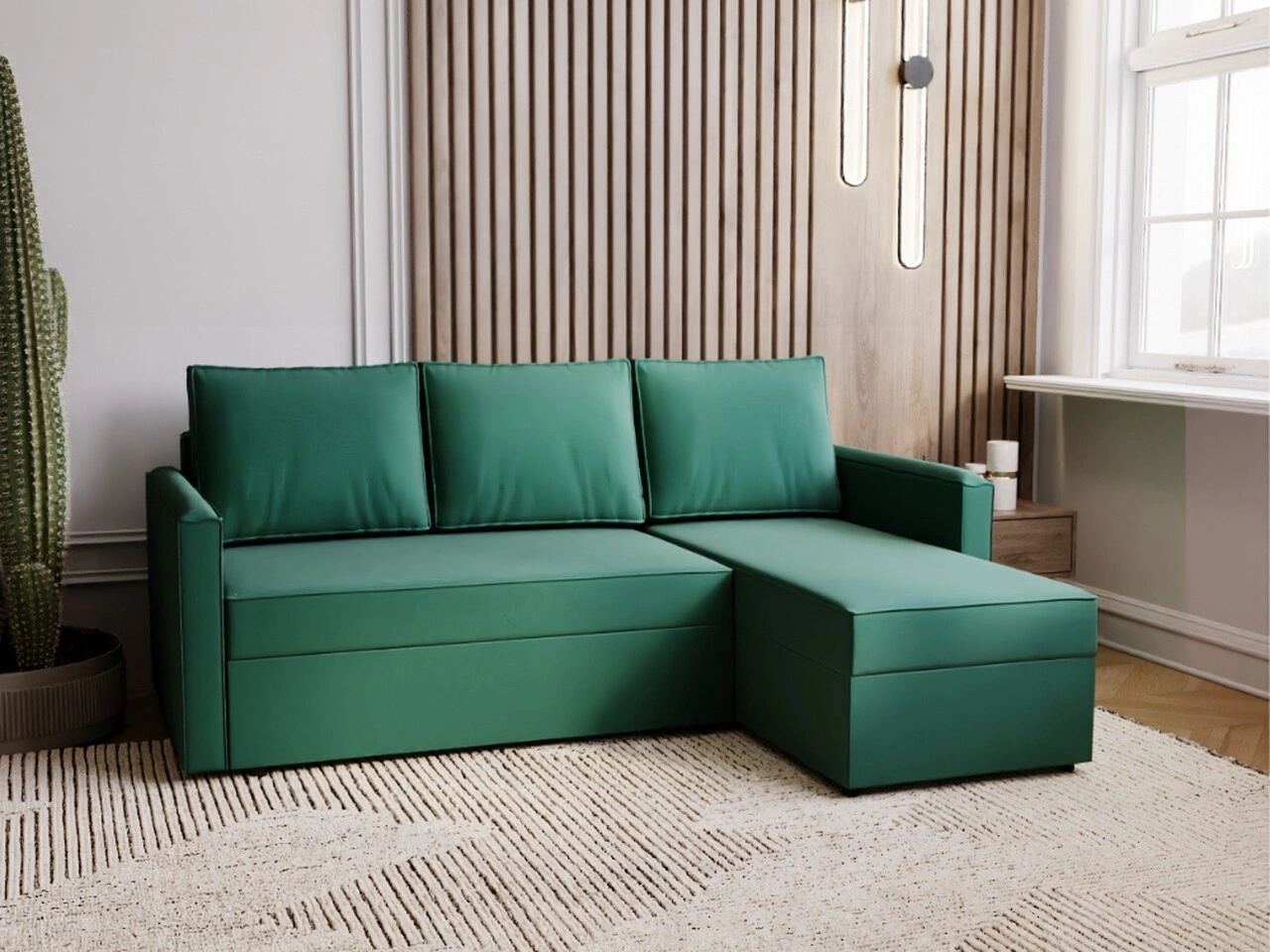 Ecksofa L-Form mit Schlaffunktion und Bettkasten Vasto Grün