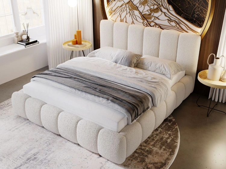 Polsterbett ohne Bettkasten mit Lattenrost 160x200 Cloud aus Bouclé-Stoff Beige