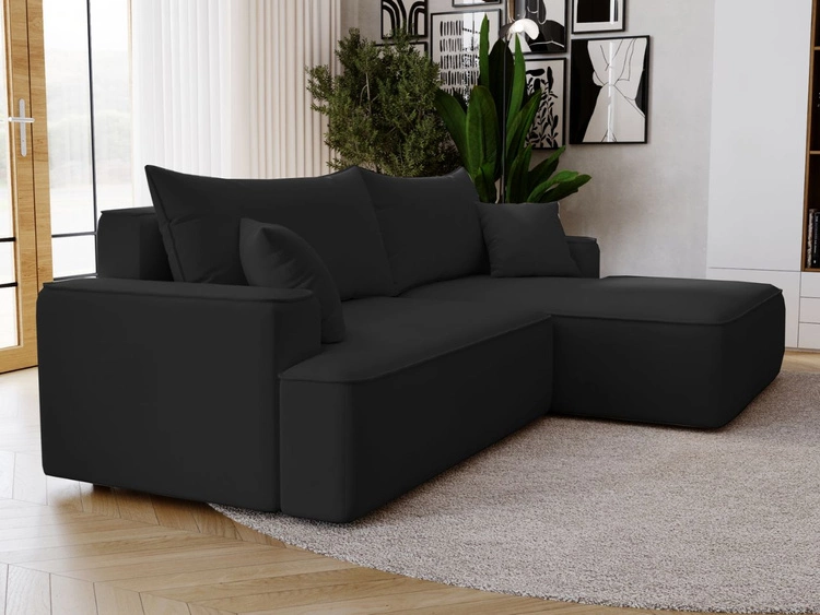 Ecksofa L-Form Rechts mit Schlaffunktion und Bettkasten California Schwarz