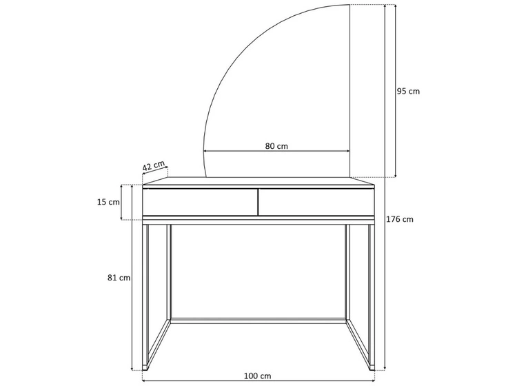 Kosmetiktisch linksseitig mit Schubladen und LED-Beleuchtung auf silbernen Beinen Clarette Weiß Hochglanz