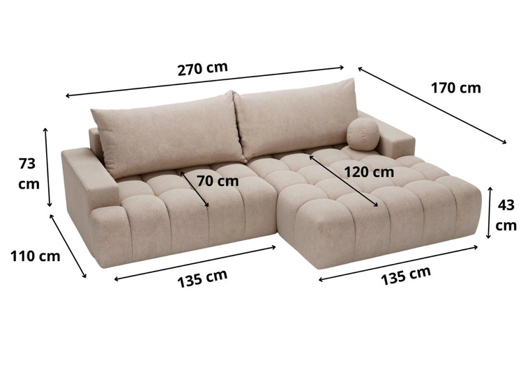 Ecksofa L-Form mit Schlaffunktion und Bettkasten Havi Links Beige