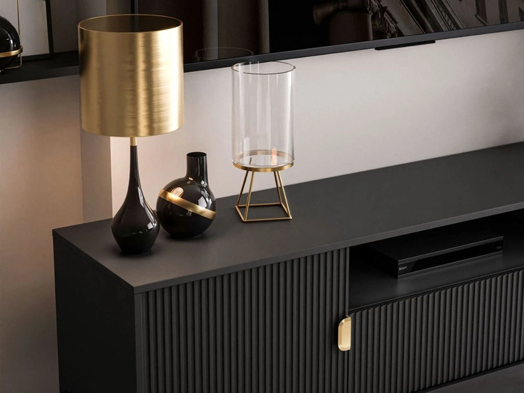 TV-Lowboard breit zweitürig mit Schublade Orlean Schwarz Matt