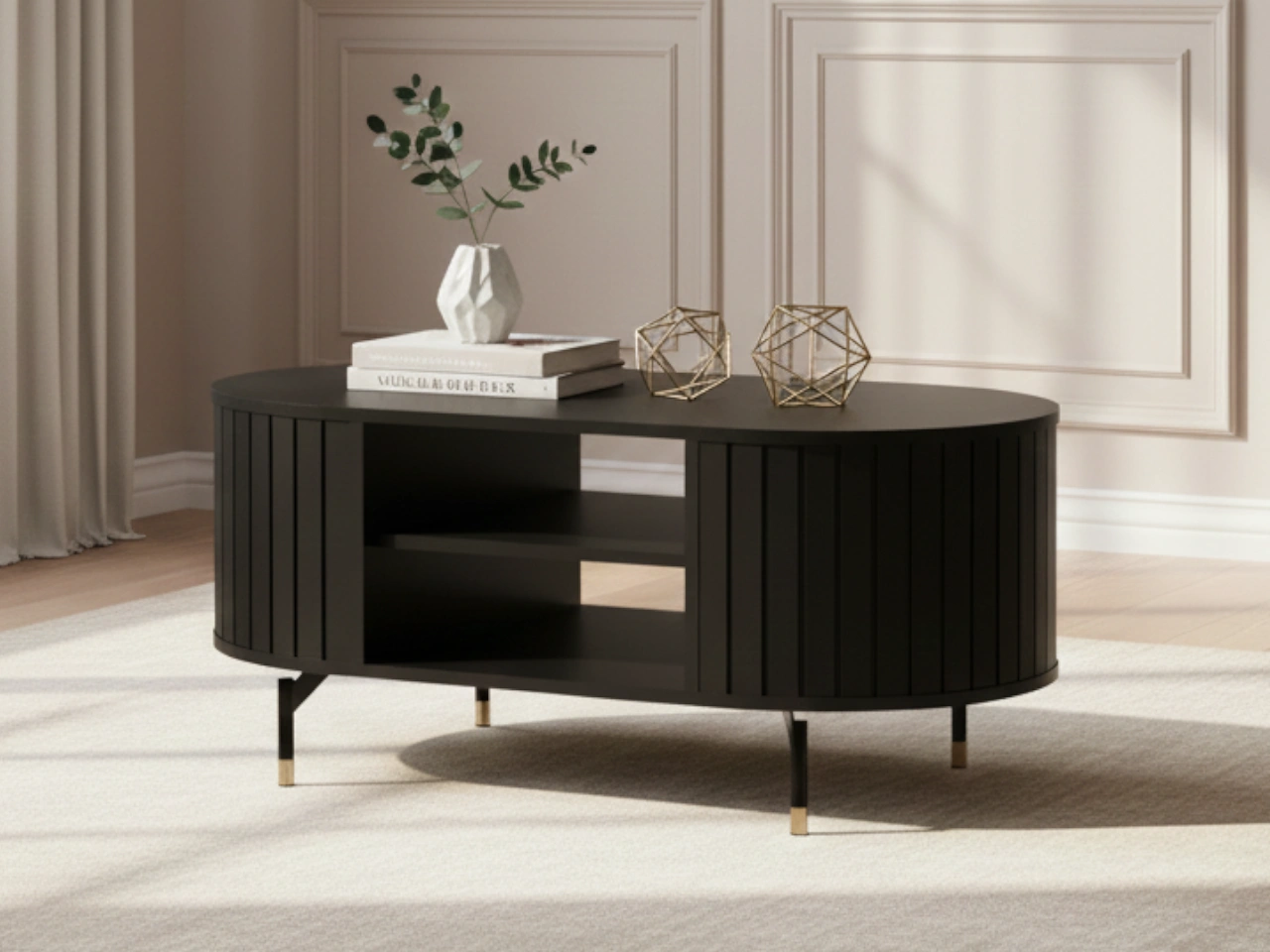 Couchtisch mit Stauraum Soria Schwarz mat