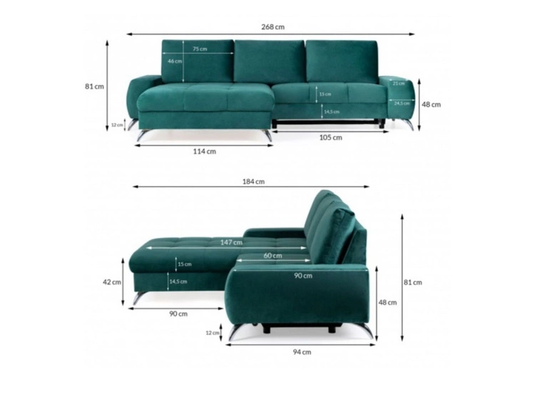 Ecksofa L-Form Rechts mit Schlaffunktion und Bettkasten Tonny Hellbraun