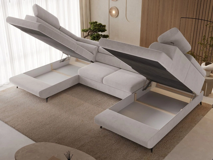 Wohnlandschaft mit Schlaffunktion und Bettkasten Argon Grau