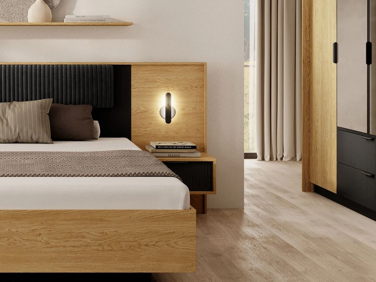 Set aus zwei Nachttischen Bolzano Baltische Eiche Schwarz