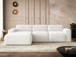 Ecksofa L-Form Links Lavia Bouclé-Stoff Weiß