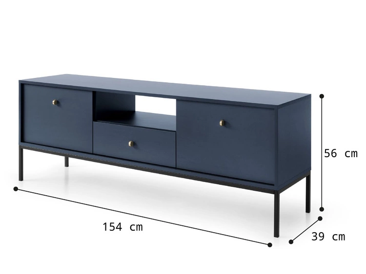 TV-Lowboard mit Schubladen und Türen mit Schwarz Metallbeinen Amor Marineblau