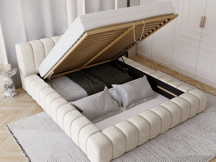 Polsterbett mit Bettkasten und Lattenrost 160x200 Italia Creme