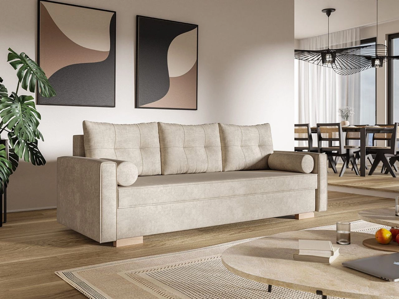 Schlafsofa mit Bettfunktion und Bettkasten Pori Beige