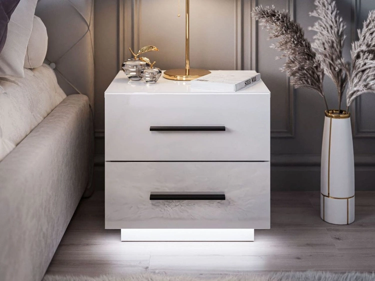 Nachttisch mit zwei Schubladen Nuveo Lux Weiß Hochglanz