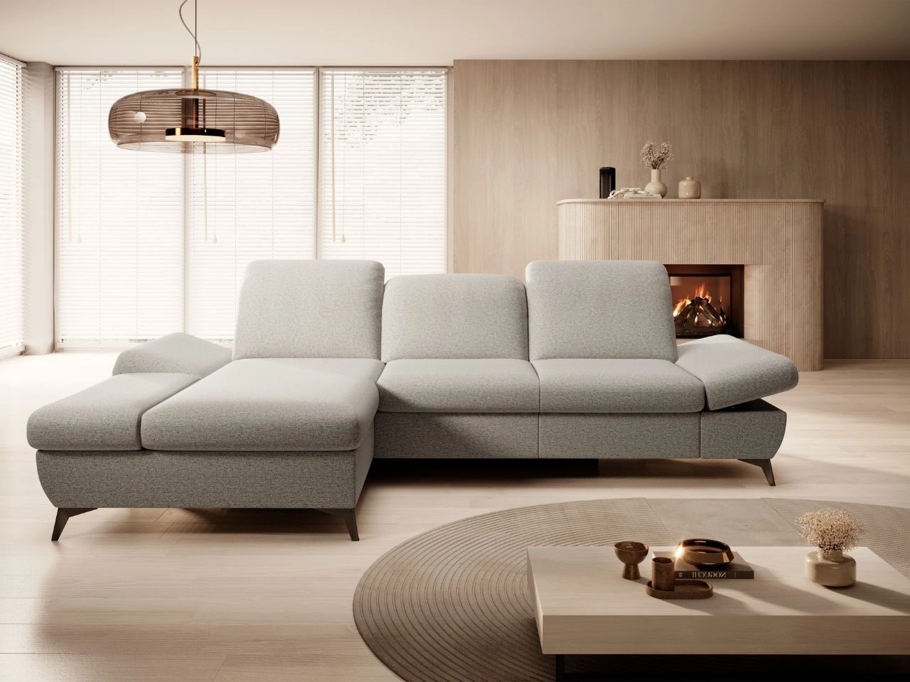 Ecksofa L-Form Links mit Schlaffunktion und Bettkasten Hannover Beige
