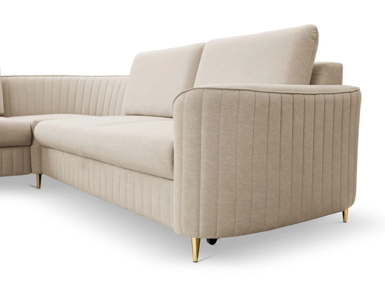 Ecksofa L-Form Rechts mit Schlaffunktion und Bettkasten Limon Dunkelbeige