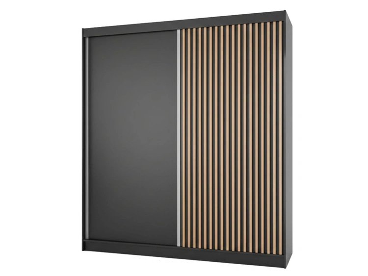 Schiebetürenschrank mit Lamellen 200 cm Loreto Schwarz