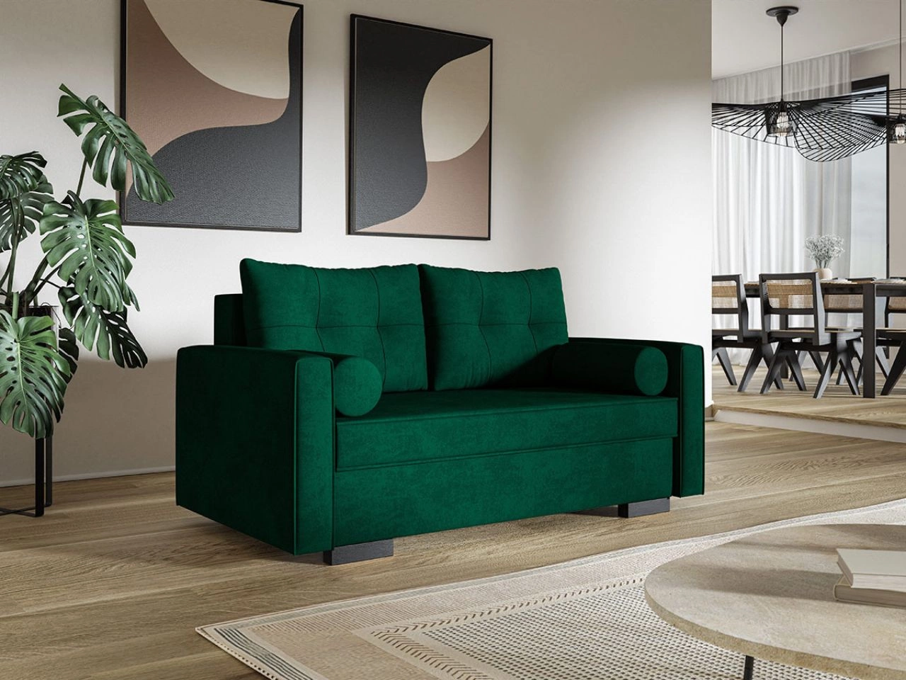 Schlafsofa mit Bettfunktion und Bettkasten Pori Grün