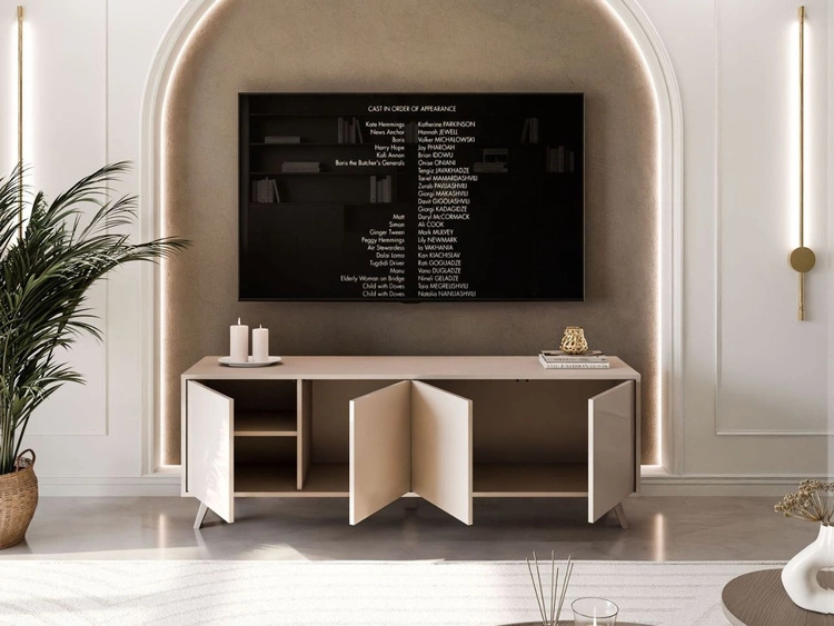 TV-Lowboard mit Türen auf kaschmirfarbenen Füßen Vivance Kaschmir Hochglanz