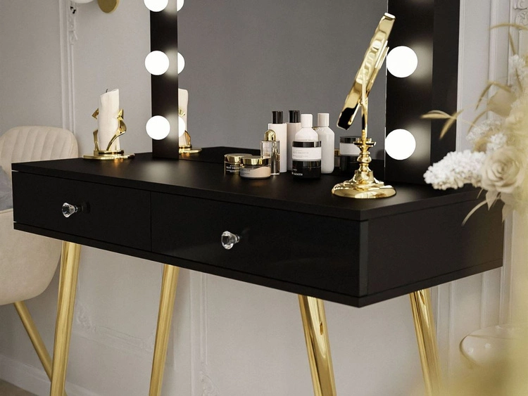 Schminktisch glamour mit Schubladen, Spiegel und LED-Beleuchtung Olivine Schwarz Hochglanz