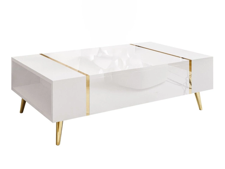 Wohnzimmer-Set mit goldenen Metallbeinen im Glamour-Stil Lunelie Weiß Hochglanz