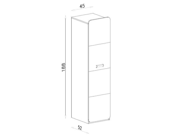 Kleiderschrank mit einer Tür 45 cm, mit Einlegeböden Lindo Weiß, Nash Eiche