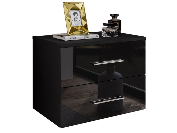Hängender Nachttisch mit zwei Schubladen Nuveo Schwarz Hochglanz