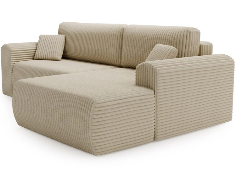 Ecksofa mit Schlaffunktion und Bettkasten Belvio rechts Beige