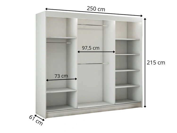 Schiebetürenschrank mit Sprossen 250 cm mit LED-Beleuchtung Ponti Weiß