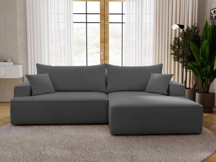 Ecksofa L-Form Rechts mit Schlaffunktion und Bettkasten California Grau