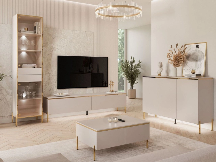 Wohnzimmer-Set im Glamour-Stil auf goldenen Beinen Evare Kaschmir