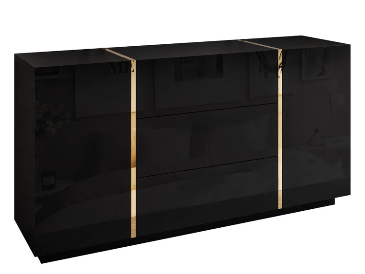 Wohnzimmer-Set im Glamour-Stil Lunelie Schwarz Hochglanz