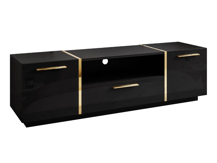 TV-Lowboard im Glamour-Stil, zweitürig mit Schublade Lunelie Schwarz Hochglanz