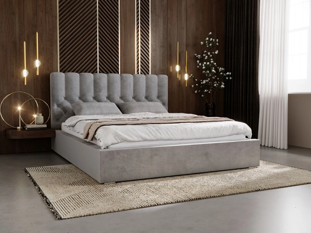 Polsterbett mit Bettkasten und Lattenrost 140x200 Roma Grau