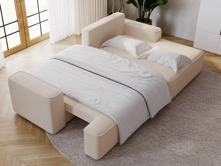 Ecksofa L-Form Rechts mit Schlaffunktion und Bettkasten California Beige