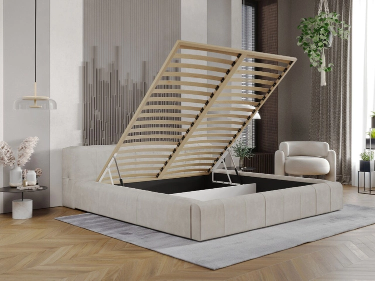 Polsterbett mit Bettkasten und Lattenrost 120x200 Lipari Beige