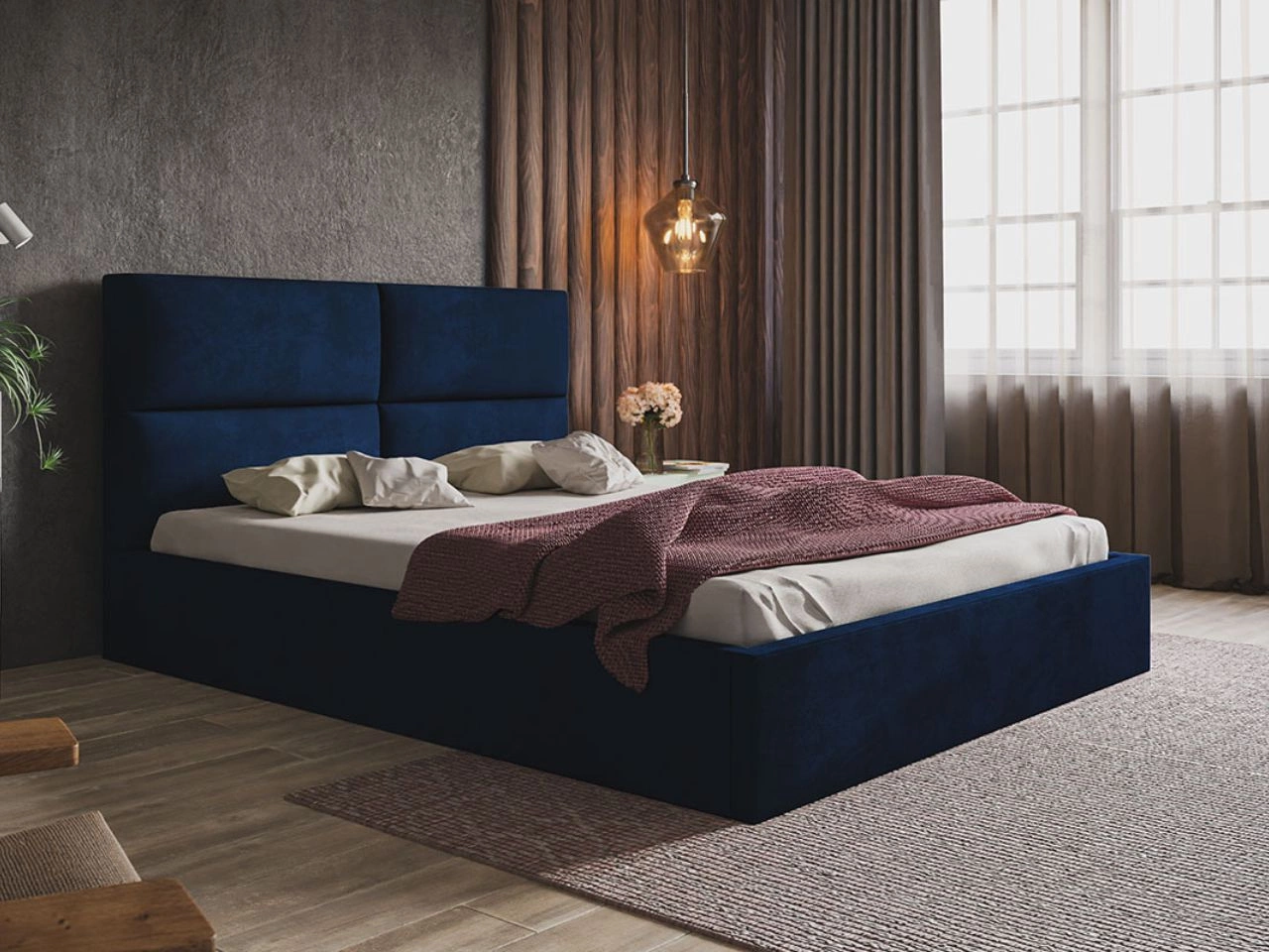 Polsterbett mit Bettkasten und Lattenrost 120x200 Marad Dunkelblau