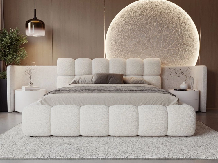 Polsterbett mit Bettkasten und Lattenrost 120x200 Modo aus Bouclé-Stoff Beige