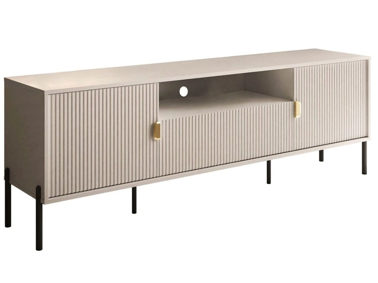 TV-Lowboard breit zweitürig mit Schublade und schwarzen Metallfüßen Orlean Kaschmir Matt