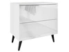 Nachttisch mit Schubladen auf Schwarzen Metallbeinen Nuveo Weiß Hochglanz