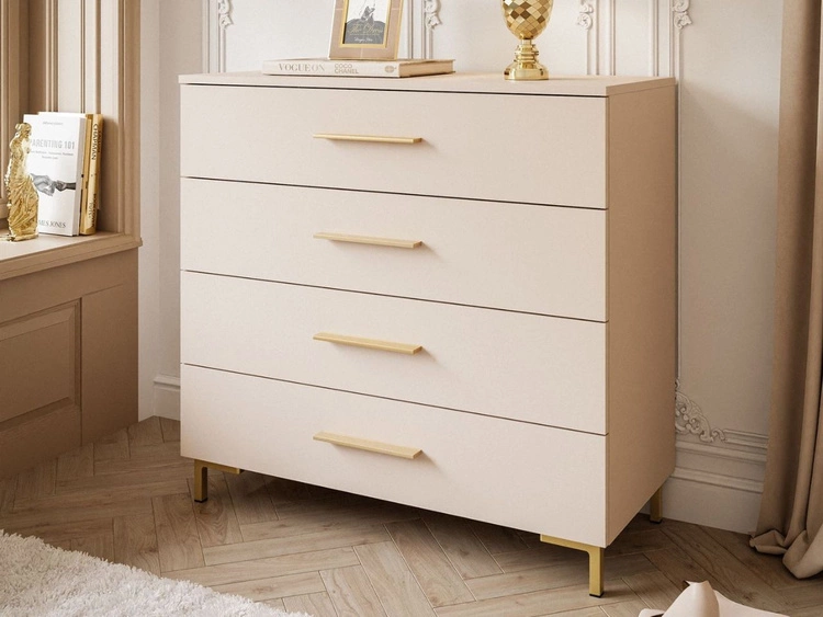 Kommode mit Schubladen und LED-Beleuchtung auf Goldenen Metallbeinen Nuveo Kaschmir