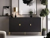 Kommode dreitürig breit mit goldfarbenen Griffen und Füßen, Orlean Schwarz Matt